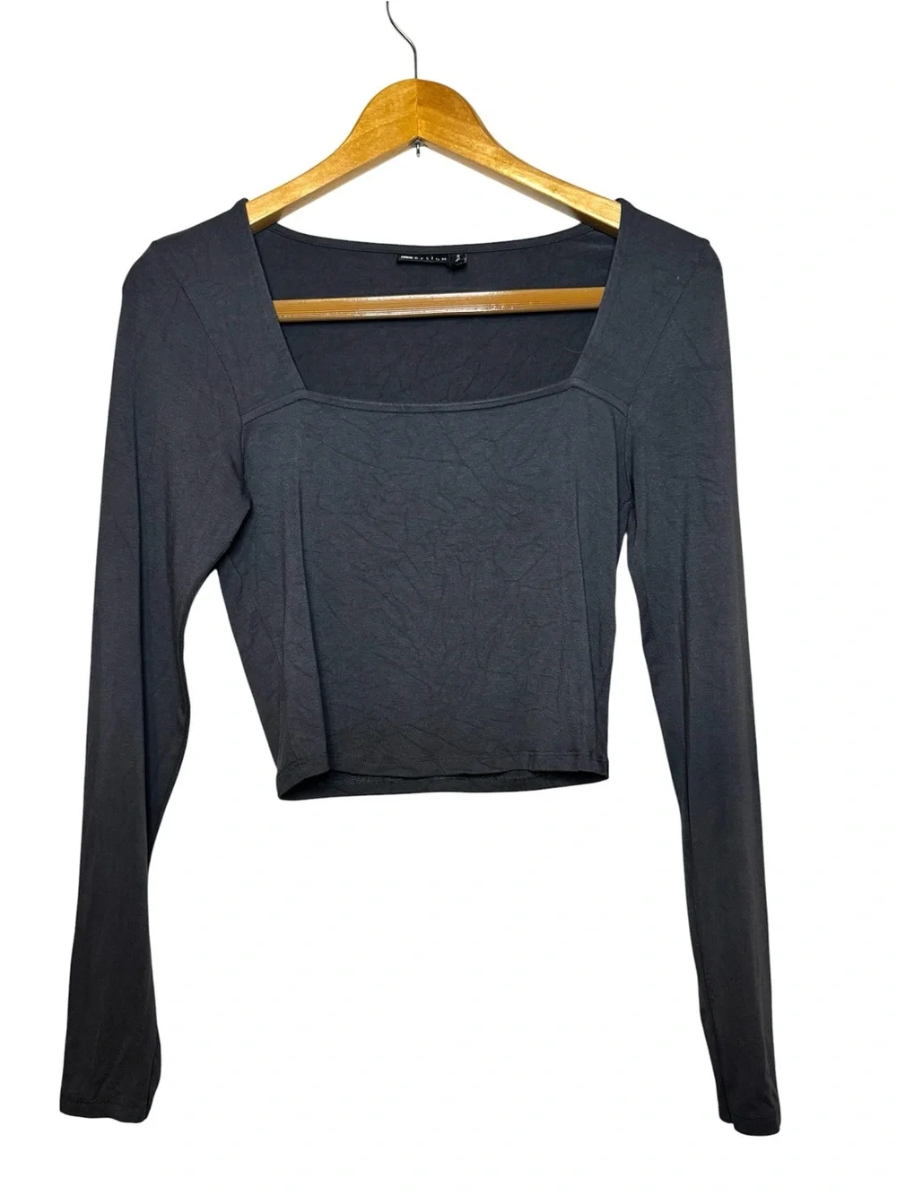 ASOS DESIGN Womens Long Sleeve Crop Top Square Neck Size 6 Shark Gray Minimalist